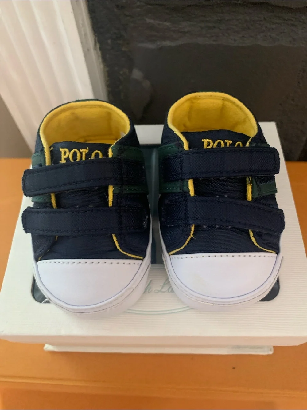 Ralph Lauren Navy and Yellow Baby Polo Slip-On Shoes